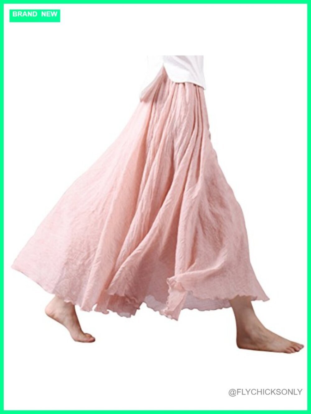 Bohemian Cotton Linen Double Layer Elastic Waist Long Maxi Skirt
